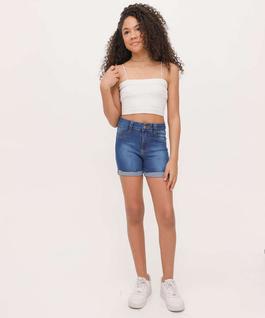 Short Juvenil Jeans Cintura Alta Barra Dobrada Tam 10 -75150