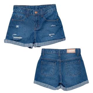 Short Mom Menina Mania Kids Detalhe Destroyed Jeans Escuro Tamanho:18Cor:Igual da foto