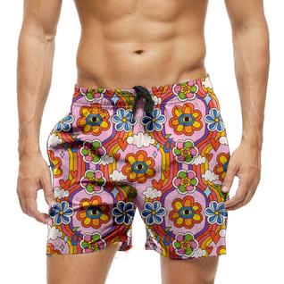 Short Praia Shorts Banho Bermuda Verão Flores Vibes Cartoon Colorido Coração 993