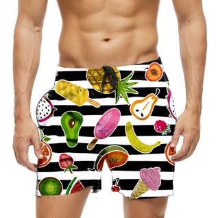 Short Praia Shorts Banho Bermuda Verão Xadrez Listras Frutas Cartoon 1088