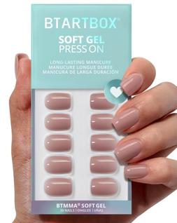 Short Press On Nails Battbox Taro Nude Squoval para mulheres