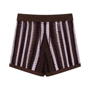 Shorts Femininos De Verão Listrados Com Renda, Mini Shorts De Malha Com Cintura Alta E Elá