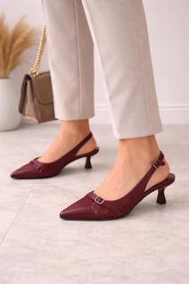 Slingback Nayre Modas Feminino Bico Fino Salto Baixo 3 cm VINHO/HIBISCO 38