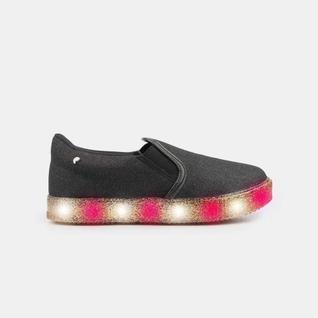 Slip On De Led Pampili Luna Em Glitter Preto com Dourado 137