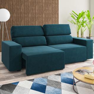 Sofá 3 Lugares Charm Reclinável e Retrátil Azul Infinito - Viero Móveis