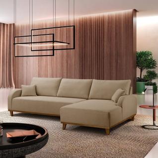 Sofá 3 Lugares com Chaise Lado Direito 250cm em Linho Mercúrio