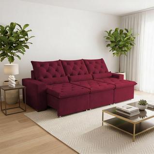 Sofá Retrátil 3 Lugares 250m Suede Intenso Reclinável Milão Vermelho