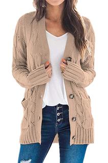 Suéter de cardigã feminino PRETTYGARDEN tricotado bronzeado tamanho L