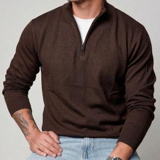 Suéter Old Money Meio Zíper com Gola Alta Masculino Manga Longa Gola polo Inverno Outono D