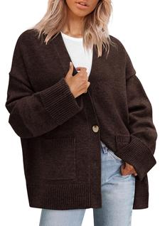Suéter PRETTYGARDEN 2025 Oversized Marrom com Botões Grandes