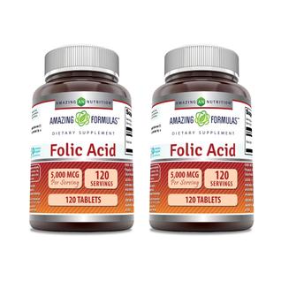 Suplemento de ácido fólico Amazing Nutrition 5000 Mcg 120 comprimidos
