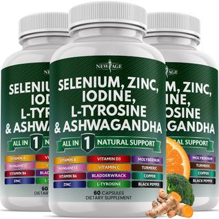 Suplemento New Age Thyroid Support com selênio, zinco e iodo