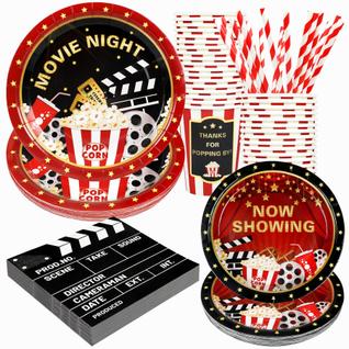 Suprimentos de festa Recheel Movie Night para 24 convidados 120 unidades