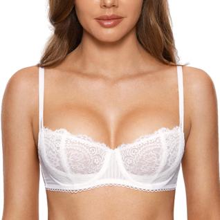 Sutiã DOBREVA Renda Push Up Transparente Balconette Branco 36C