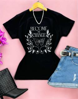 T-shirt Feminina Estampa de Borboleta Blusa Feminina Preta Camiseta de Moda Blogueira Tend
