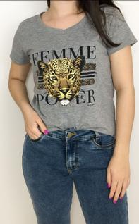 T-shirt Onça Cinza Feminino Blufera Jeans 1934-1