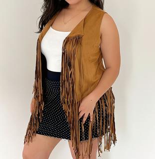 T0139-Colete Feminino Festa Carnaval Franja Liso Rodeio Country Boho Com Vestido Camisa Ma