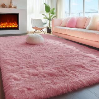 Tapete Area PAGISOFE Shaggy Fluffy 120x180cm rosa para quarto de meninas