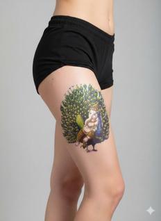 Tatuagem Temporária 19x12cm Ganesha Pavão Colorida Realista