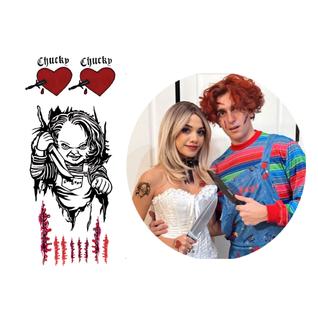 Tatuagem temporária chucky casal coração rosto cicatriz