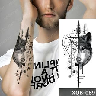 Tatuagem Temporária Geométrica De Lobo Da Floresta À Prova d'Água, Adesivo Realista De Art