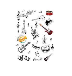 Tatuagem temporária simbolos musicais diversos Folha A4 Cor:Preto 1