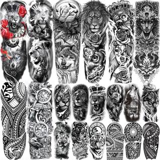 Tatuagens temporárias Lion Rose Full Braço para Homens e Mulheres, 20 folhas