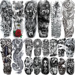 Tatuagens temporárias Wolf Beast Full Arm 20 folhas para adultos
