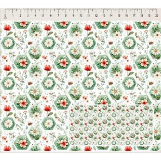 Tecido Tricoline Digital Cute Girls floral em hexágono 50 x 150 cm