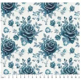 Tecido Tricoline Estampado Floral Nice cor 04 Azul 50x150cm, Caldeira
