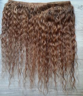 Tela para mega hair Cabelo Humano Cacheado loiro mel 65cm