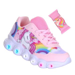 Tenis de Luzinha que Pisca Acende Brilha Vem Com Gloss Brilho Labial Unicornio Infantil Me