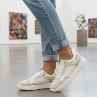 Tênis Feminino Casual Slip On Off White Com Zíper Picaddilly