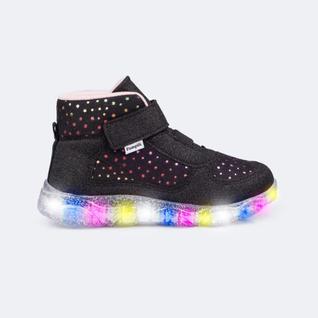 Tênis Pampili Menina Preto Com Glitter Com Luzes E Conforto