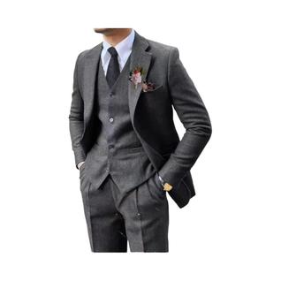 Terno De Casamento Masculino Em Tweed Marrom 3 Peças Com Lapela Entalhada E Corte Sob Medi