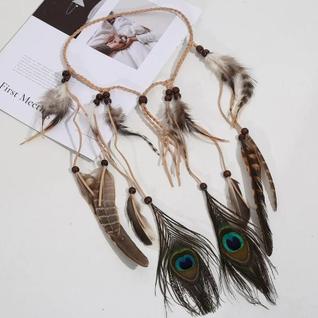 Tiara de penas falsas estilo boho, estilo hippies, acessórios de cabelo indianos para mulh