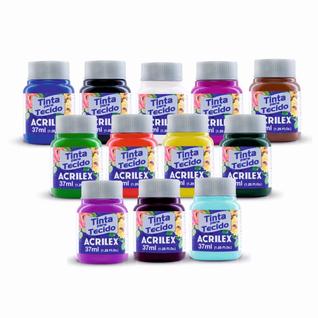 Tinta P/ Tecido Fosca Kit C/ 12 Cores Para Escolha Acrilex