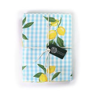 Toalha Redonda Xadrez Vichy Azul Claro com Limão Siciliano P4TMR0039