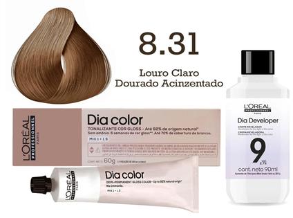 Tonalizante Dia Color 8.31 Louro Claro Dourado Acinzentado + Emulsão Reveladora 9v L'Oréa