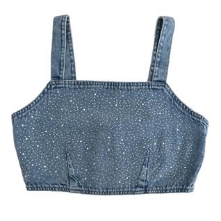 Top Cropped Juvenil Jeans Para usar com Camisa com Aplicação e Mini Pedrarias Pinkx 241334