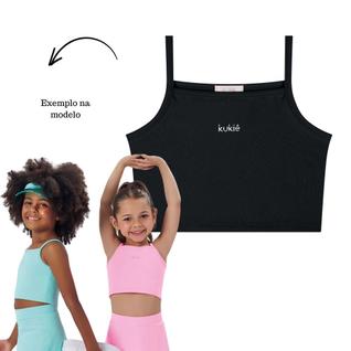 Top Cropped Menina Kukiê em Poliamida Active Preto