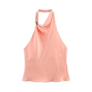 Top Halter De Cetim Para Mulheres, Sem Costas, Sem Mangas, Cropped, Verão, Sexy, Ombros De