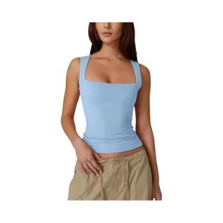 Top Sem Mangas Rosa Gótico Com Decote Quadrado E Dupla Camada Para Mulheres, Camiseta Crop