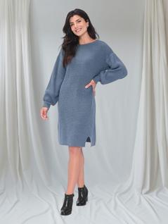 Trico Vestido Curto Oversized Manga Longa Casual Feminino