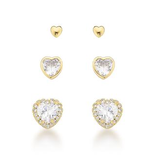 Trio de brincos Corações Banhado a Ouro 18k