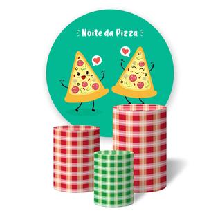 Trio de Capas Cilíndricas + Painel Redondo Sublimado c/ Elástico Pizza Noite da Pizza