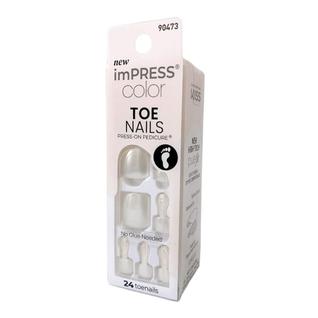 Unha postiça para pés kiss impress color toe nails 501 lustre white c/24un