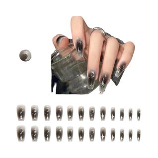 Unhas Postiças Pretas Gradiente Y2K Com Estrelas E Formato Caixão, 24 Peças, Comprimento M