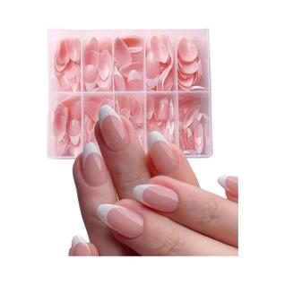 Unhas Postiças Rosa E Brancas Em Formato De Amêndoa, Caixa Com 120 Peças, Estilo Francês, 