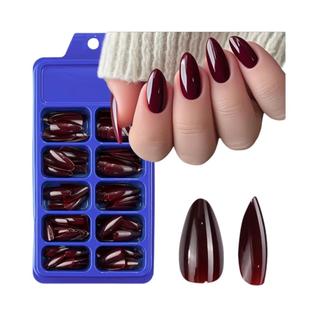 Unhas Postiças Rosa Vermelho Médio Formato Amêndoa 120 Peças Cobertura Total Pontas De Unh